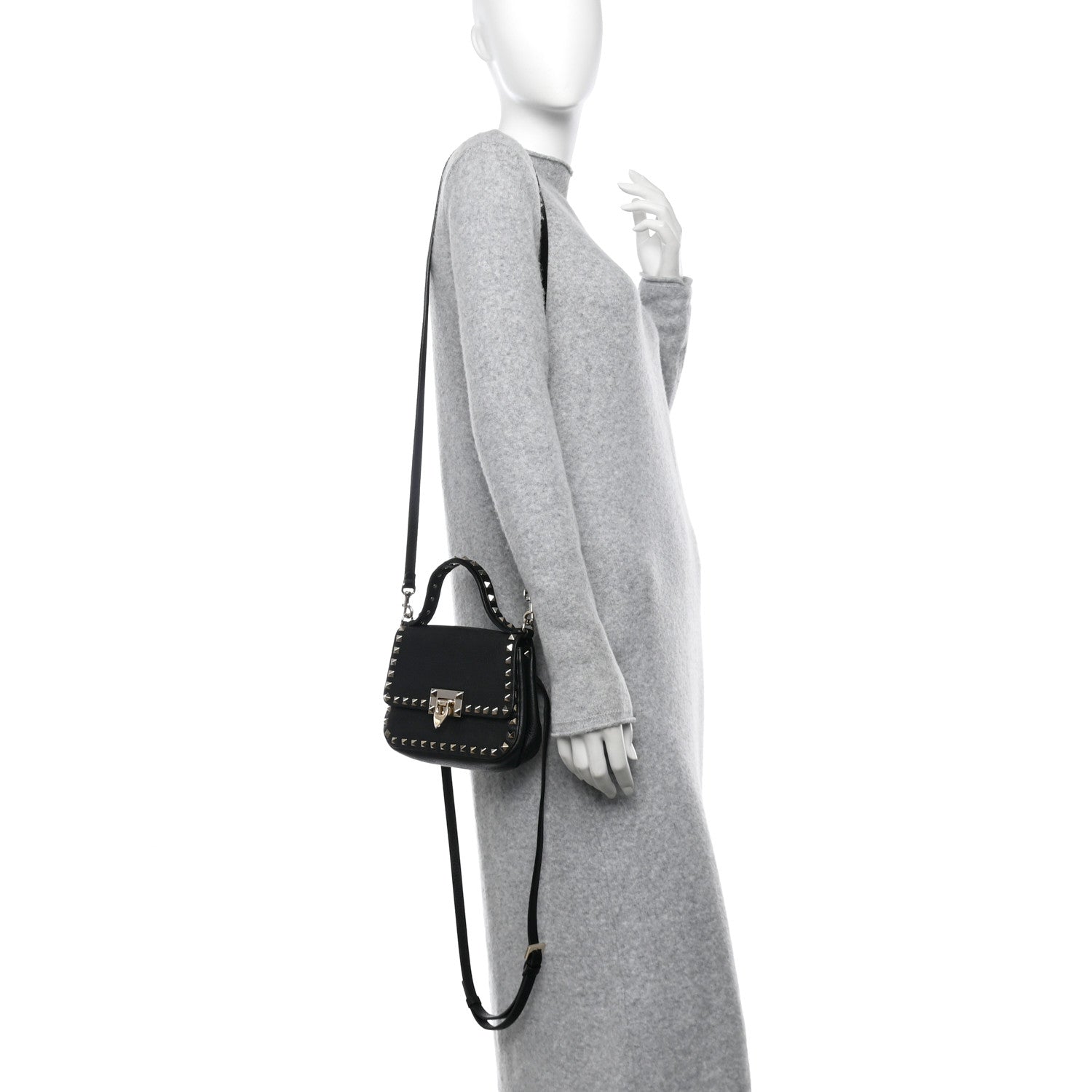 Valentino Garavani Grainy Calfskin Small Rockstud Top Handle Bag Black 2 of 10