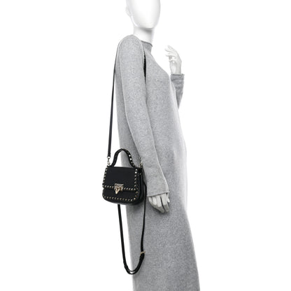 Valentino Garavani Grainy Calfskin Small Rockstud Top Handle Bag Black 2 of 10