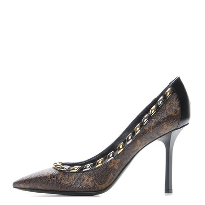 Louis Vuitton Calfskin Monogram Eldorado Pumps 38.5 Cacao 1 of 10