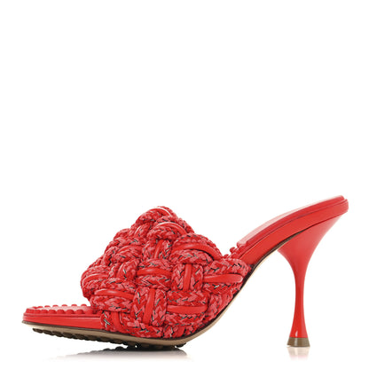 Bottega Veneta Lambskin Fabric Weave Intrecciato Dot Sandals 37.5 Bubble Gum Tomato 1 of 9