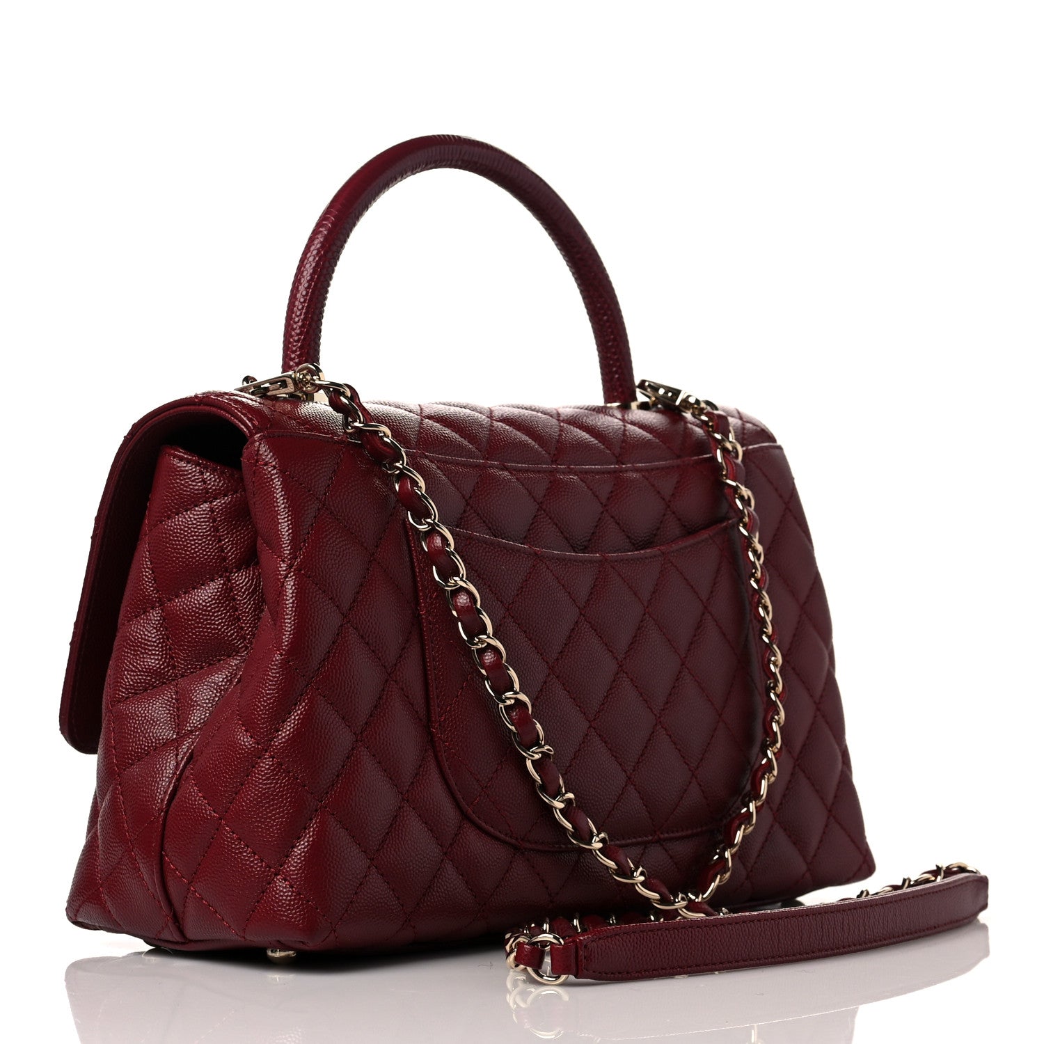 Chanel Caviar Lizard Embossed Quilted Small Coco Handle Flap Burgundy 3 of 9