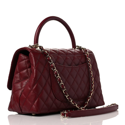 Chanel Caviar Lizard Embossed Quilted Small Coco Handle Flap Burgundy 3 of 9