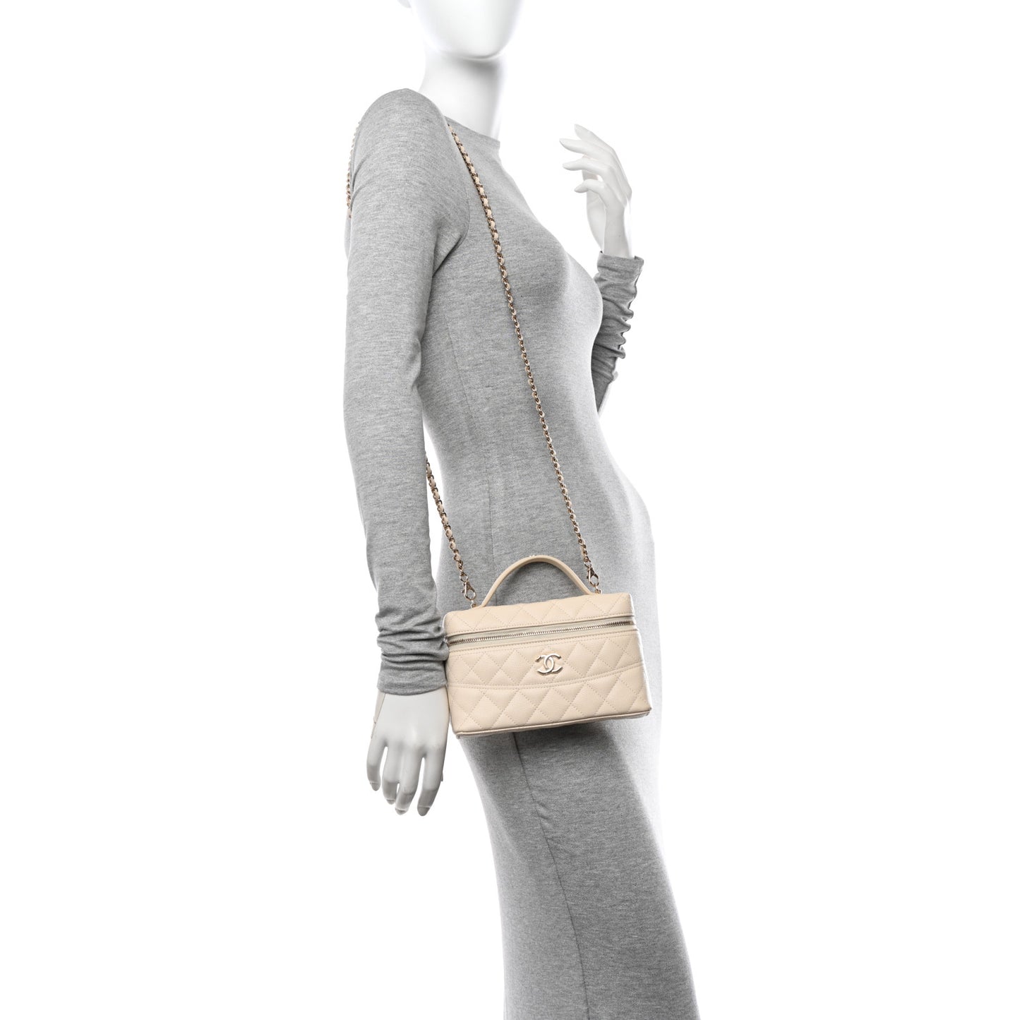 Caviar Quilted Trendy Handle Slim Vanity Ecru