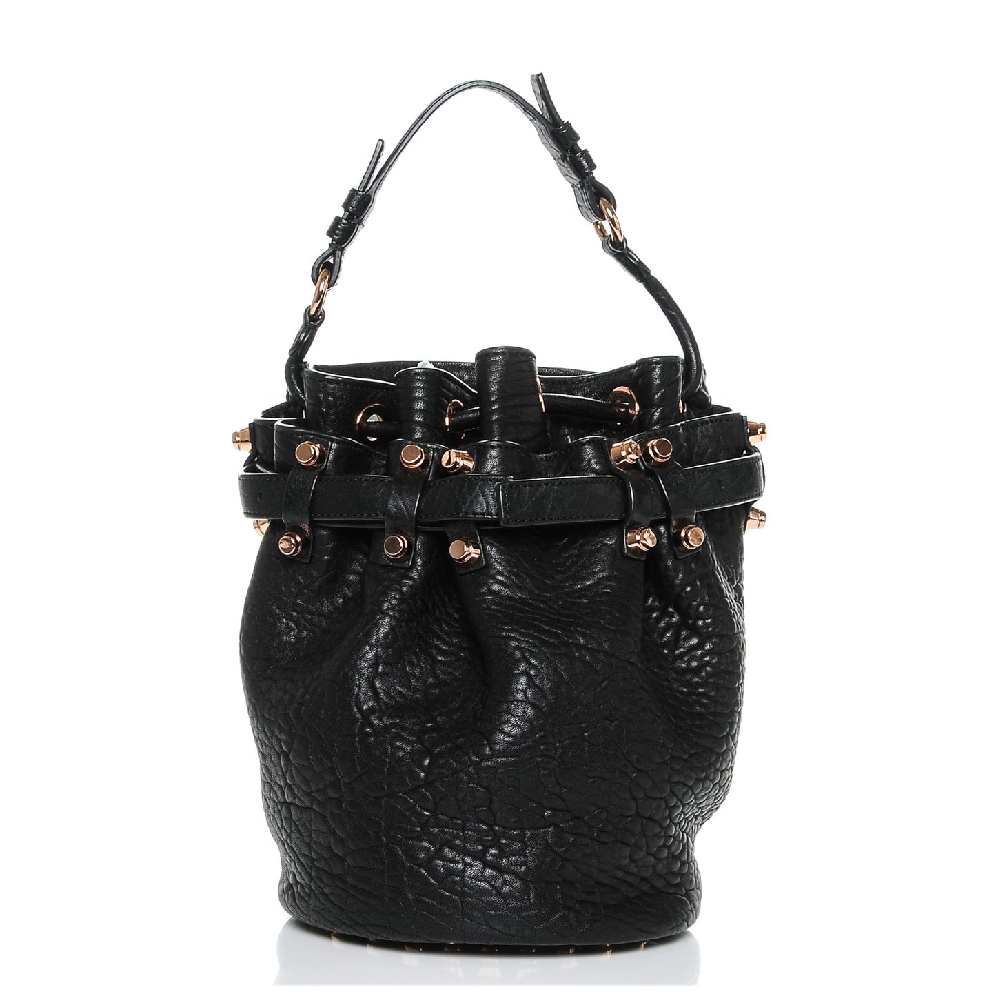 Pebbled Lambskin Diego Bucket Black Rose Gold Hardware