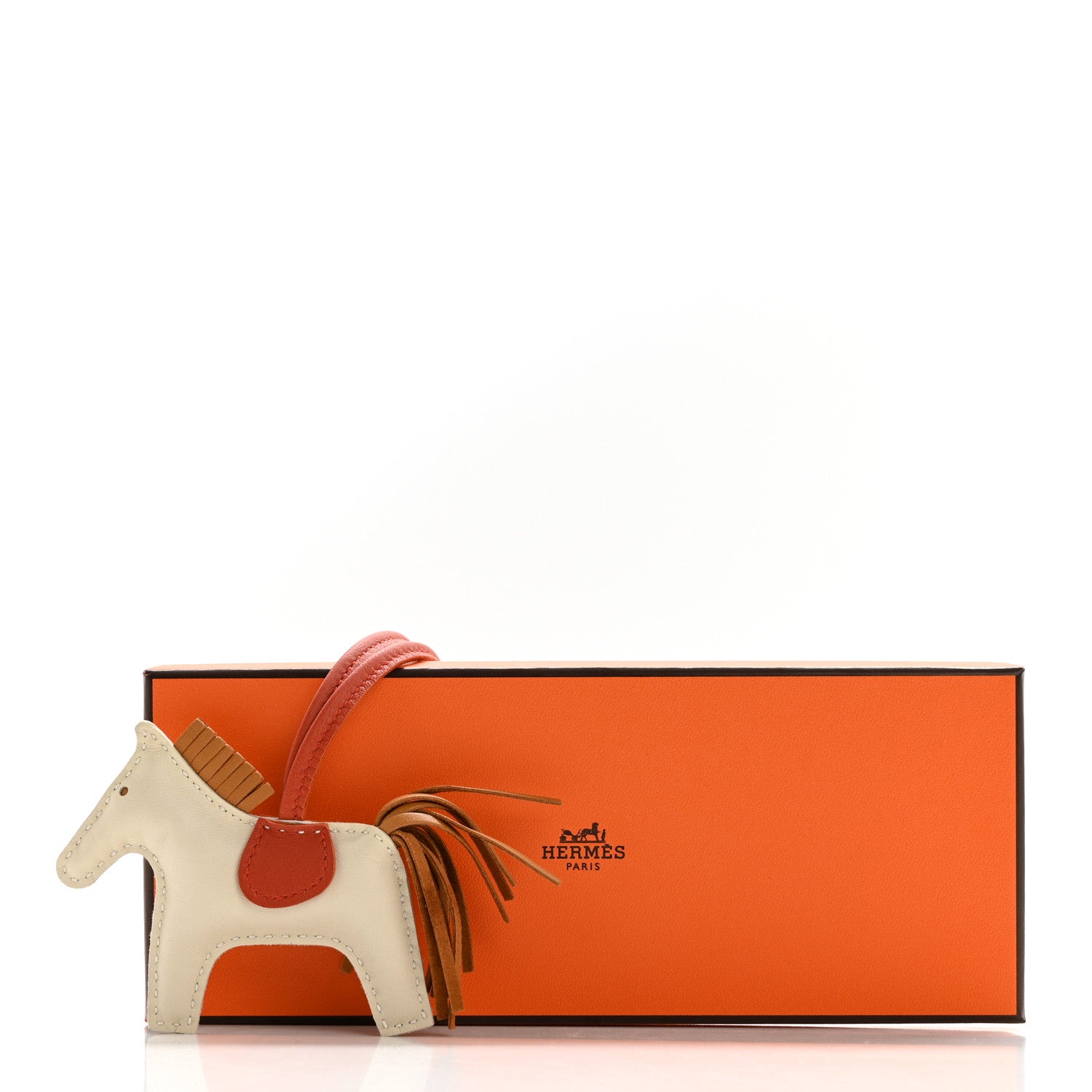 Hermes Milo Lambskin Grigri Rodeo Horse Bag Charm PM Craie Sesame Cornaline 4 of 4