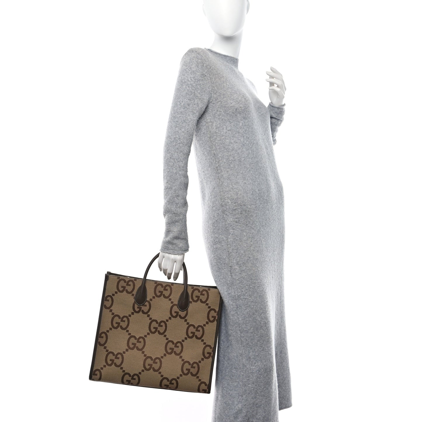 Monogram Jumbo GG Textured Dollar Calfskin Web Tote Bag Camel Ebony New Acero