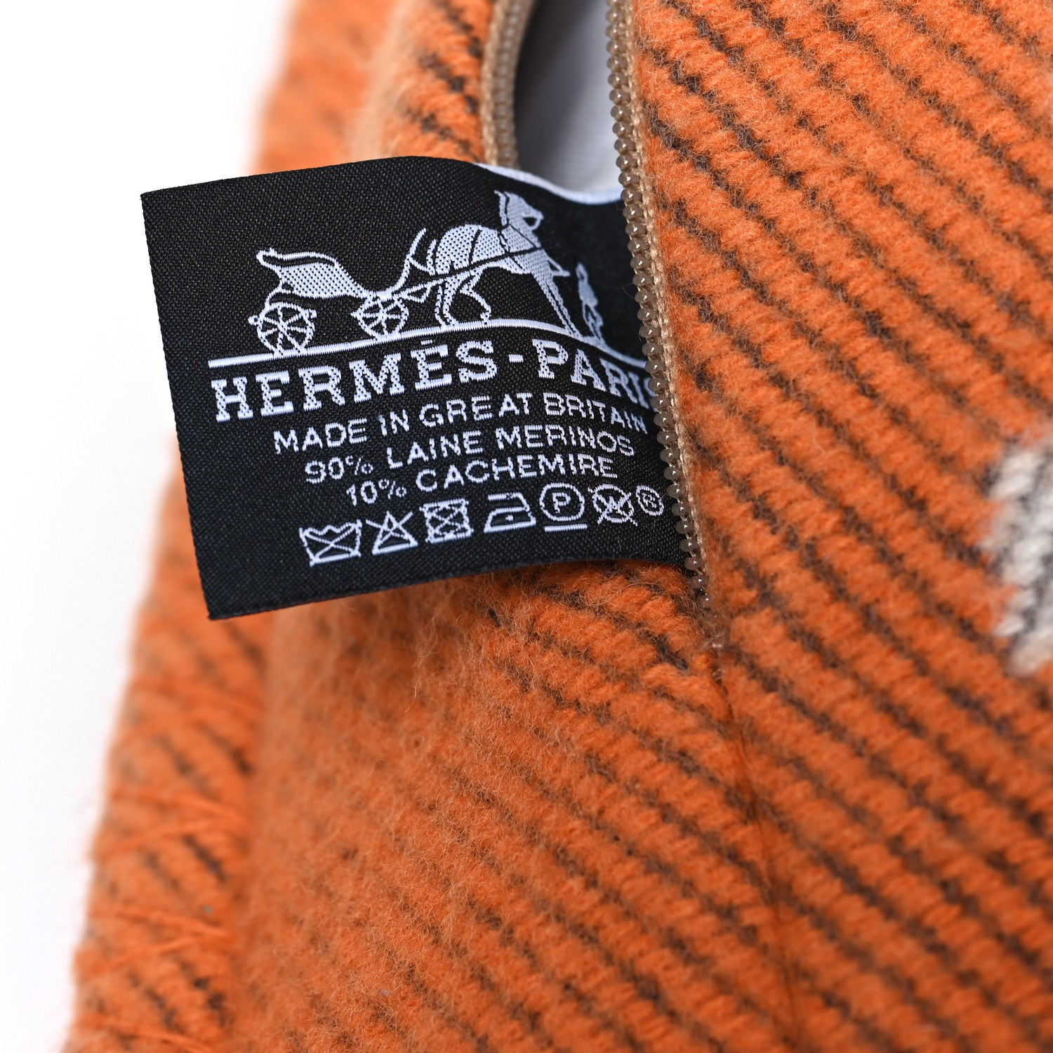 Hermes Wool Cashmere Avalon Pillow GM Ecru Potiron 3 of 3