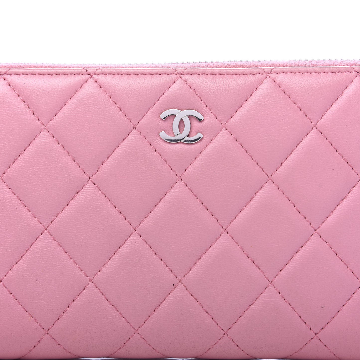 Lambskin Quilted Large Gusset Zip Around Wallet Light Pink