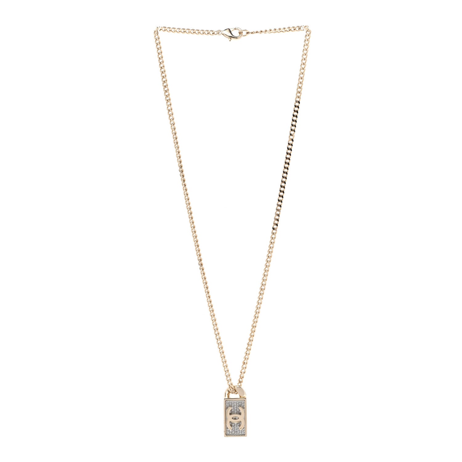 Chanel Crystal Dog Tag Charm Necklace Gold 3 of 6