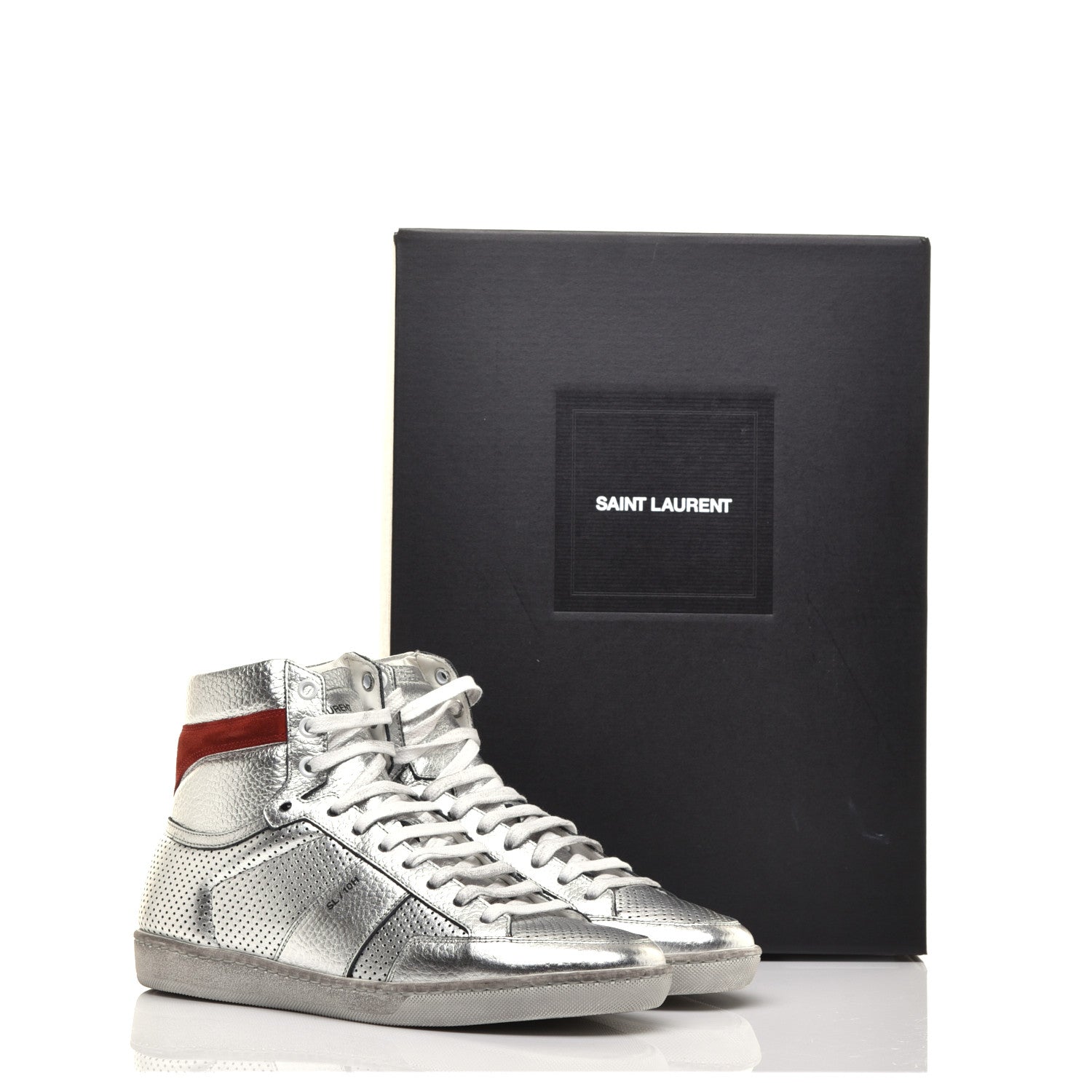 Saint Laurent Metallic Calfskin Perforated Court Classic SL/10H High Top Sneakers 39 Silver 9 of 10
