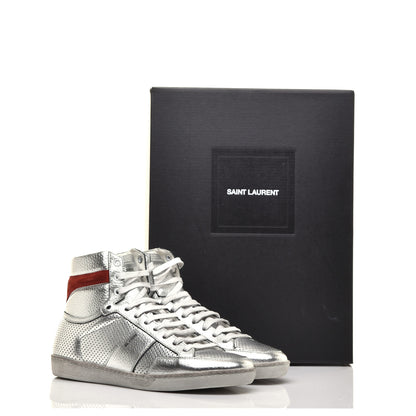 Saint Laurent Metallic Calfskin Perforated Court Classic SL/10H High Top Sneakers 39 Silver 9 of 10