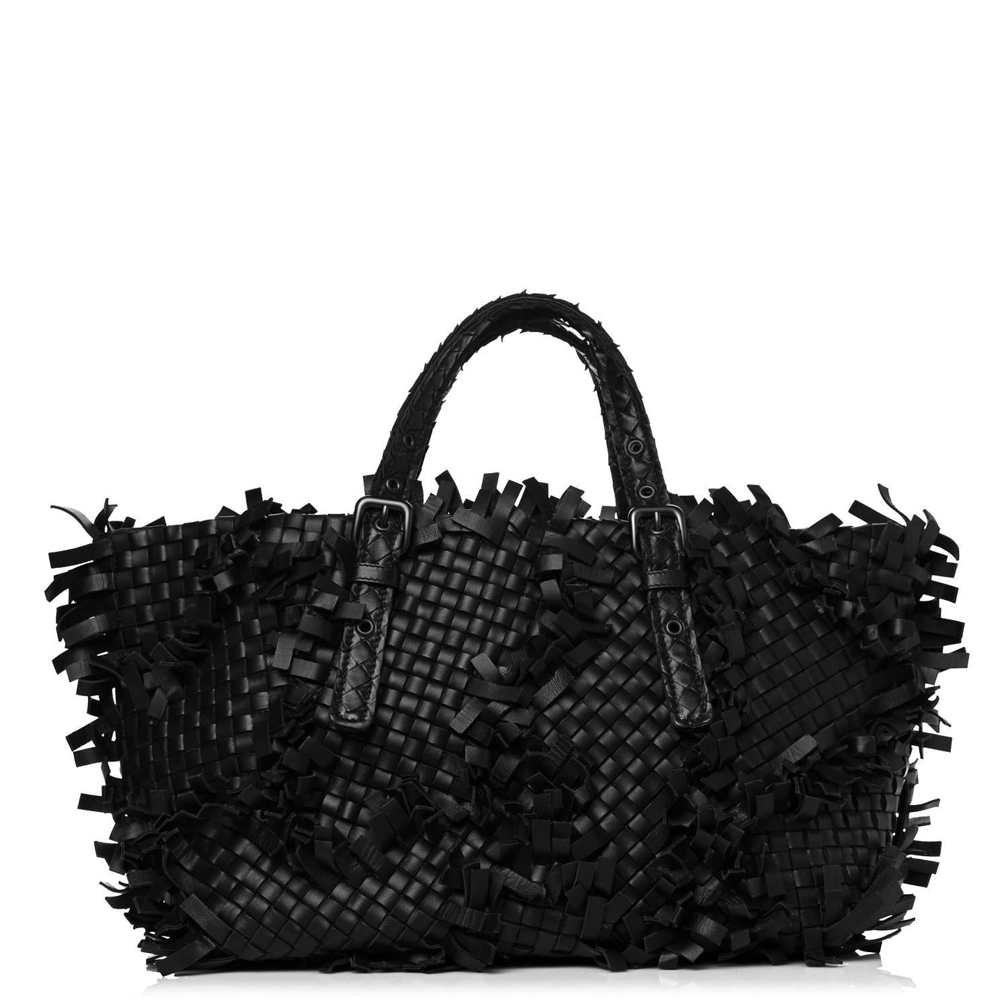 Nappa Intrecciato Patchwork Frayed Tote Black