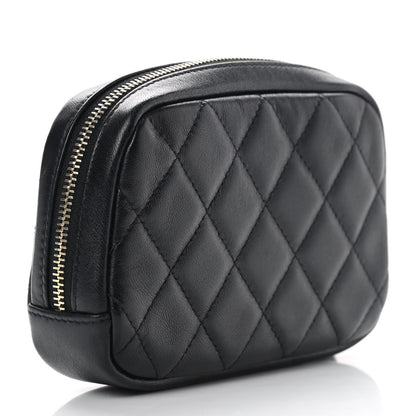Chanel Lambskin Quilted Small Curvy Pouch Cosmetic Case Black 3 of 10