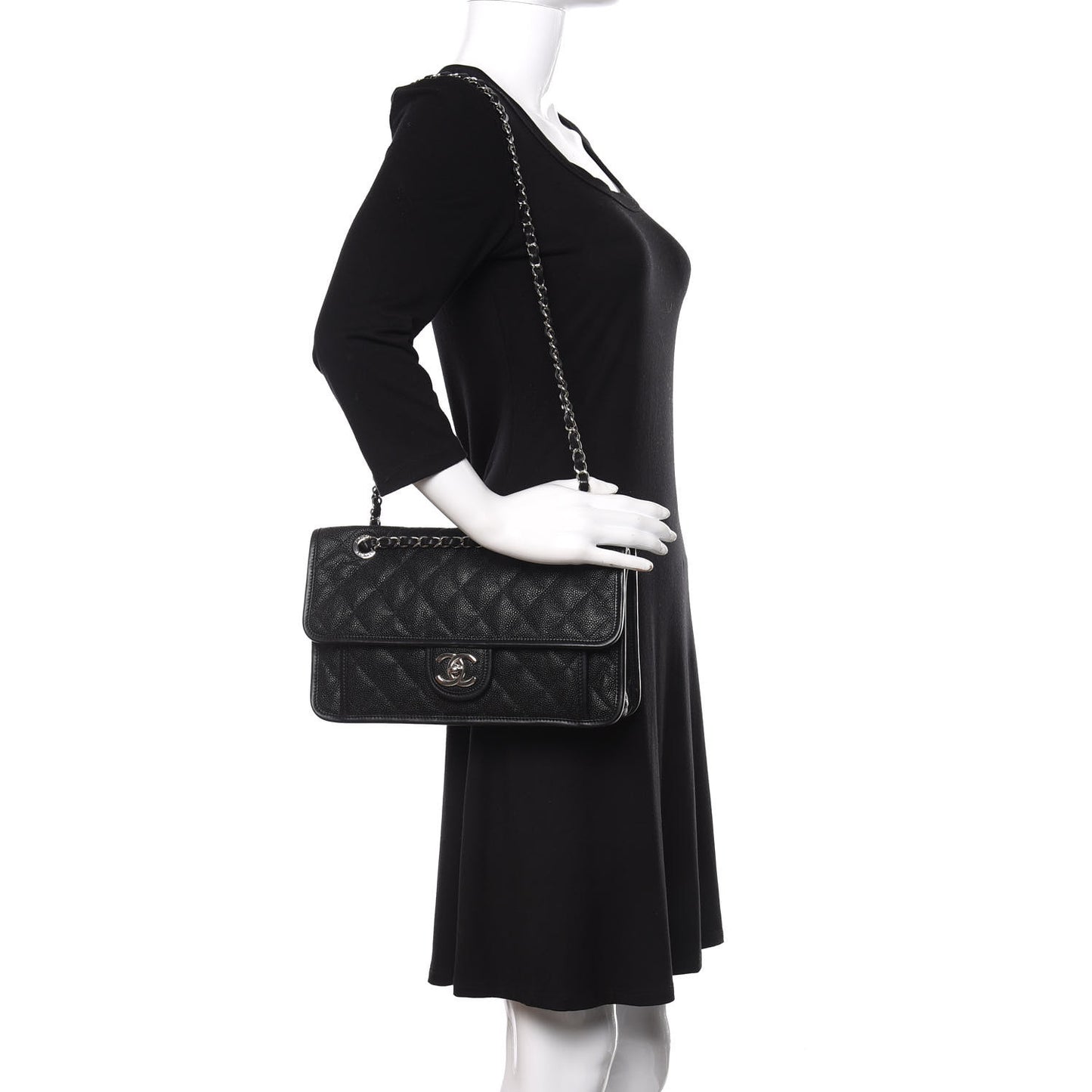 Caviar Quilted Medium French Riviera Flap Black
