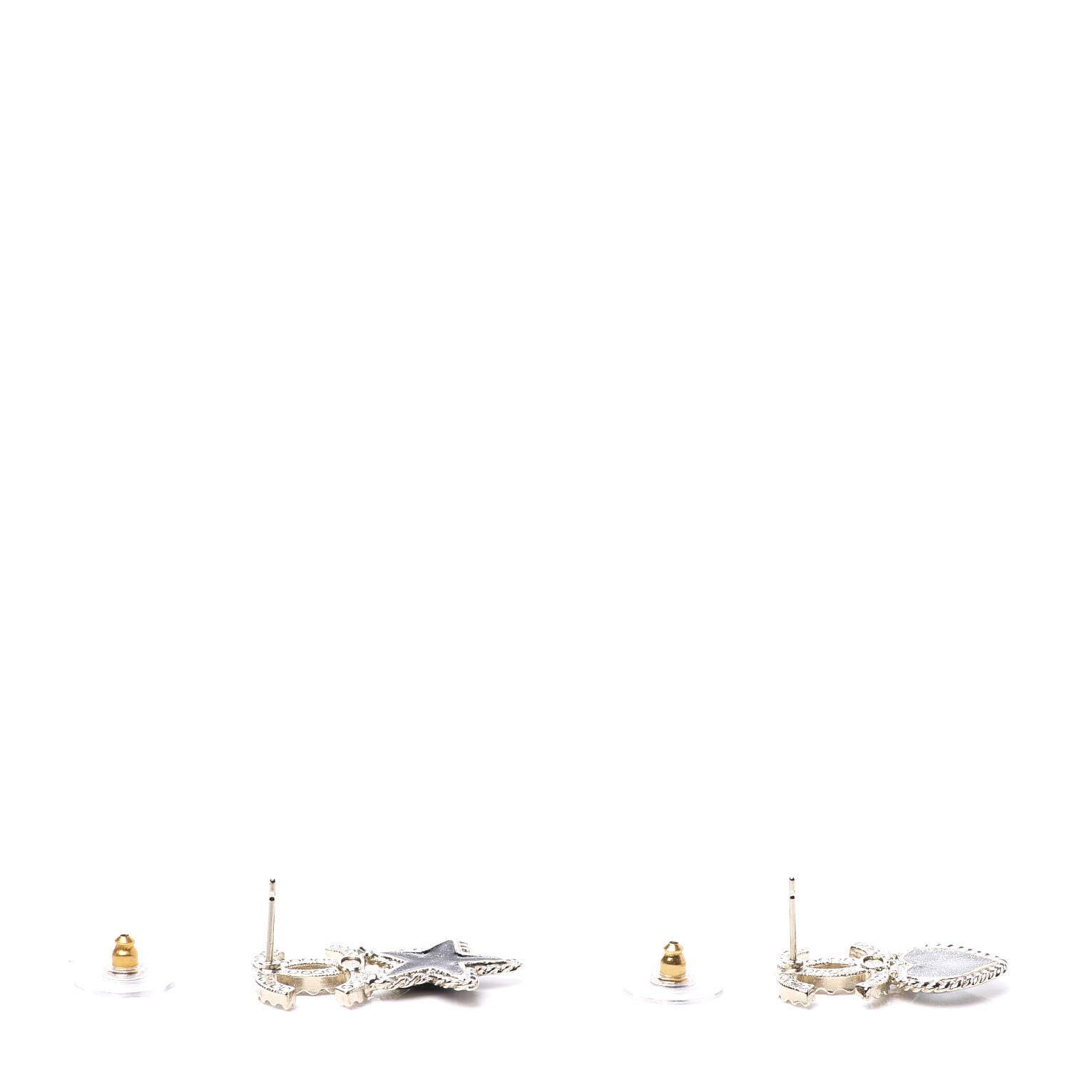 Chanel Crystal Enamel CC Star Heart Earrings Gold 4 of 5
