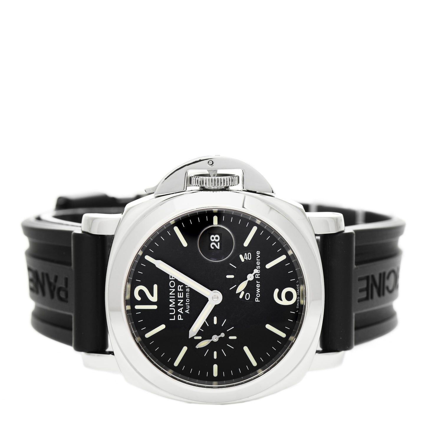 Stainless Steel Rubber 44mm Luminor 3 Day Power Reserve Automatic Watch Black PAM00090