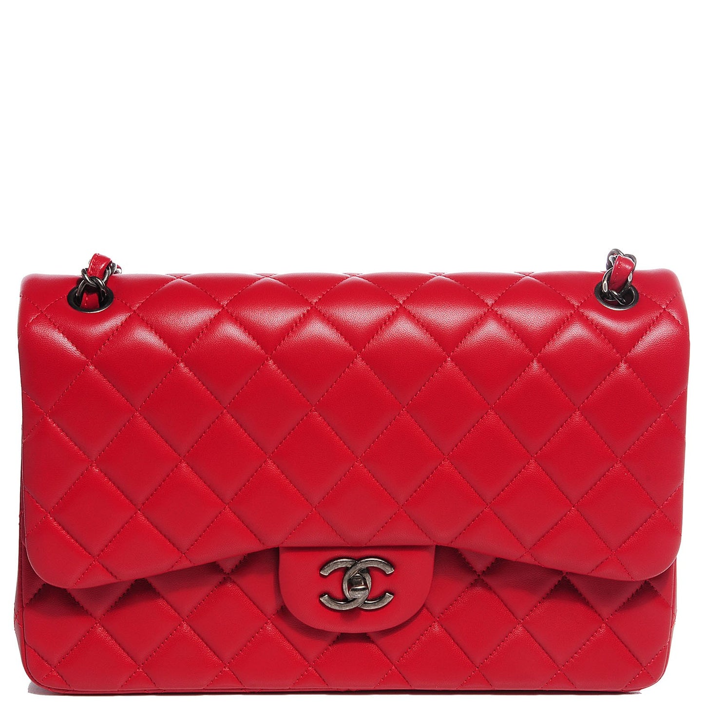 Lambskin Quilted Jumbo Double Flap Red