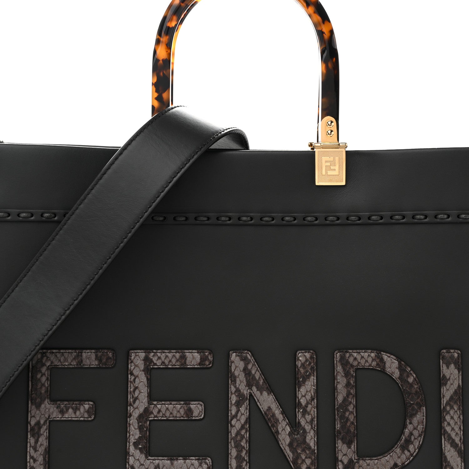 Fendi Vitello King Plexiglass Elaphe Python Print Logo Medium Fendi Sunshine Shopper Tote Dark Asphalt 7 of 12
