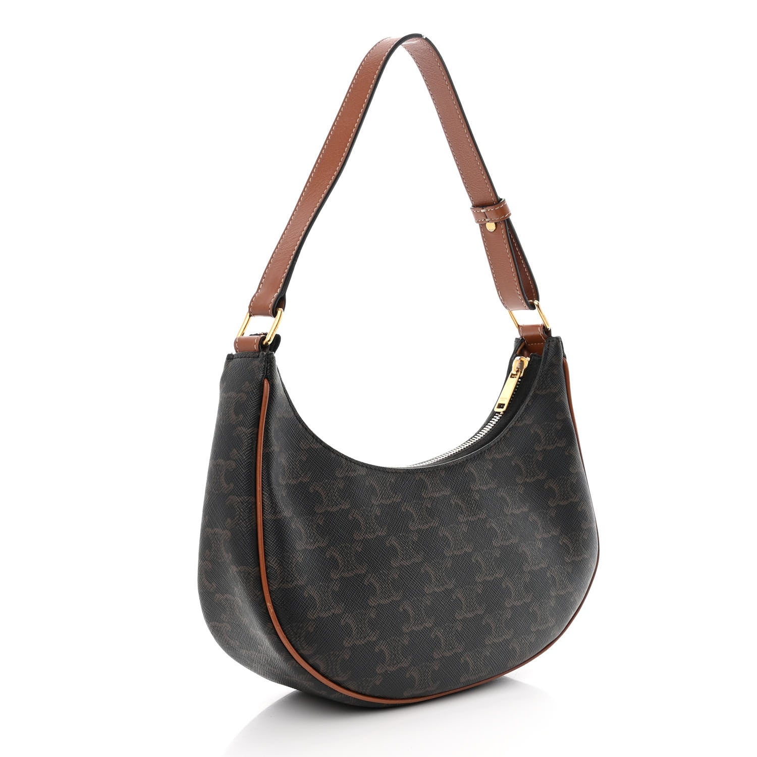 Celine Triomphe Canvas Calfskin Ava Shoulder Bag Tan 3 of 14