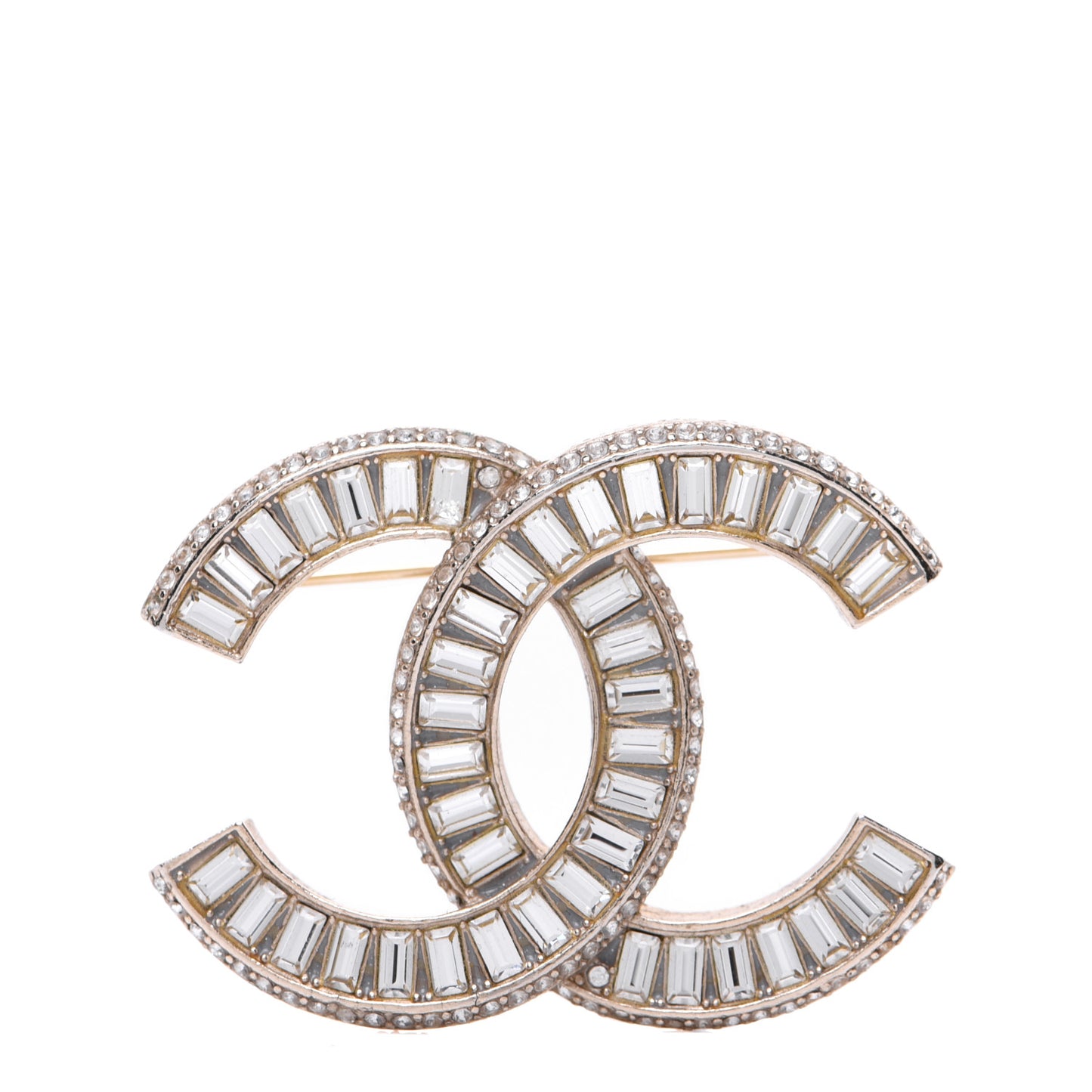 Baguette Crystal CC Brooch Gold
