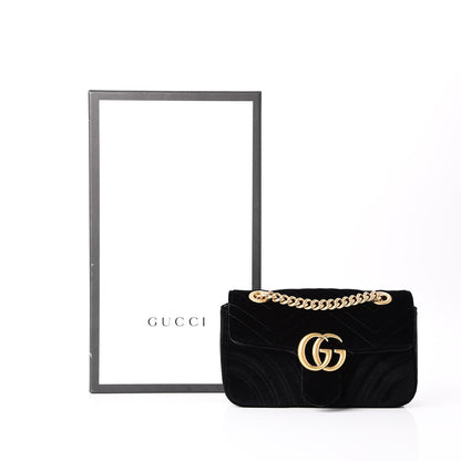 Gucci Velvet Matelasse Mini GG Marmont Shoulder Bag Black 11 of 11