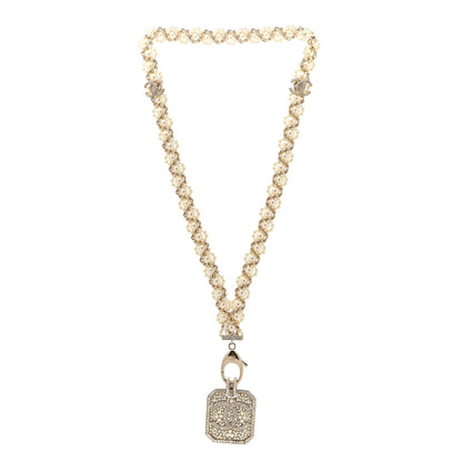 Chanel Pearl Crystal CC Pendant Lanyard Necklace Gold 3 of 9