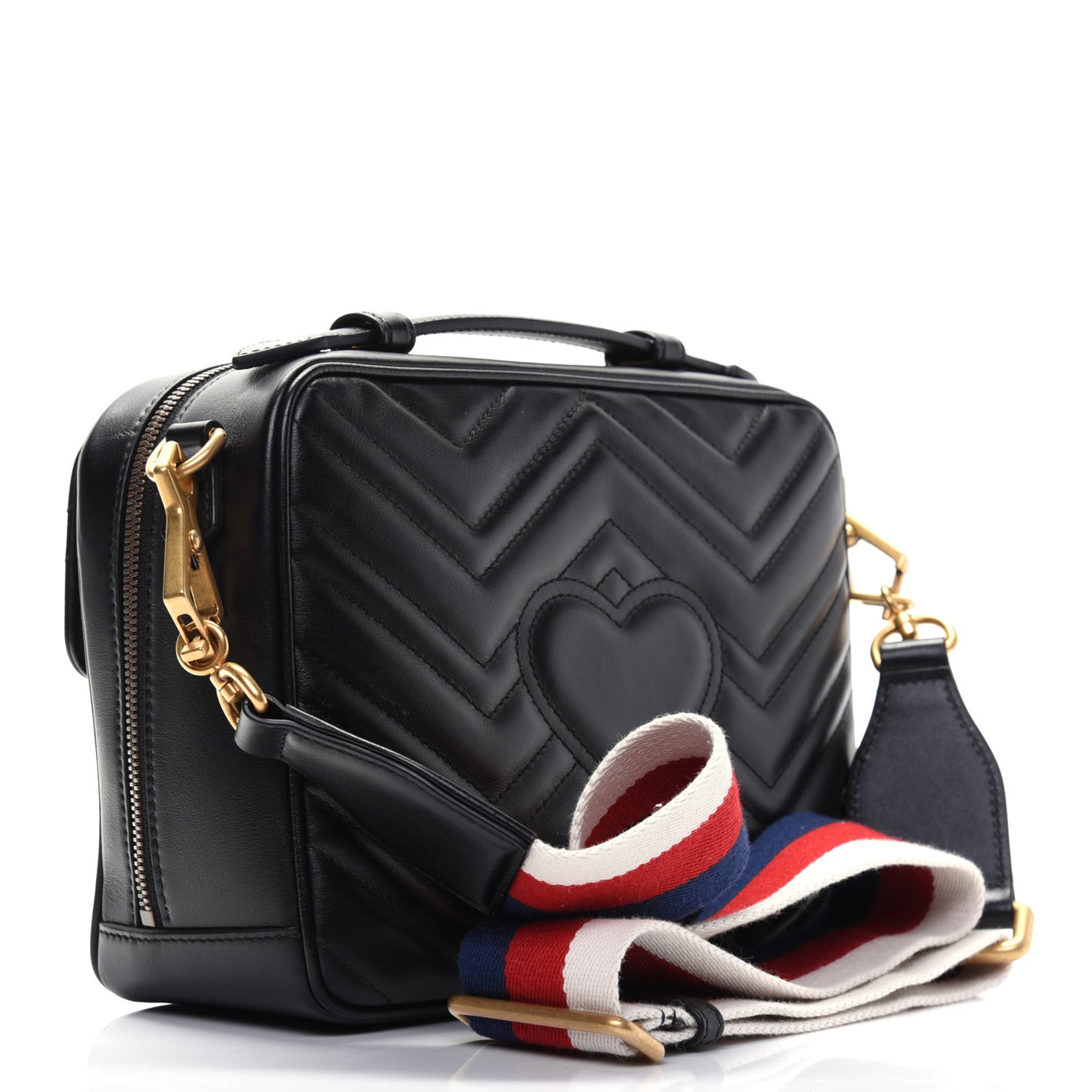 Calfskin Matelasse Sylvie Web Small GG Marmont Top Handle Shoulder Bag Black