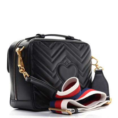 Gucci Calfskin Matelasse Sylvie Web Small GG Marmont Top Handle Shoulder Bag Black 3 of 15