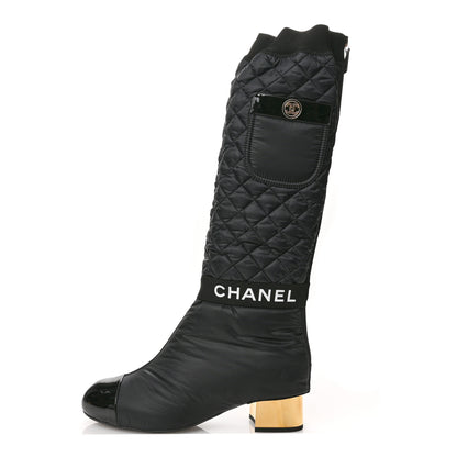 Chanel Mixed Fibers Lambskin Patent Calfskin Convertible High Boots 41 Black 1 of 10