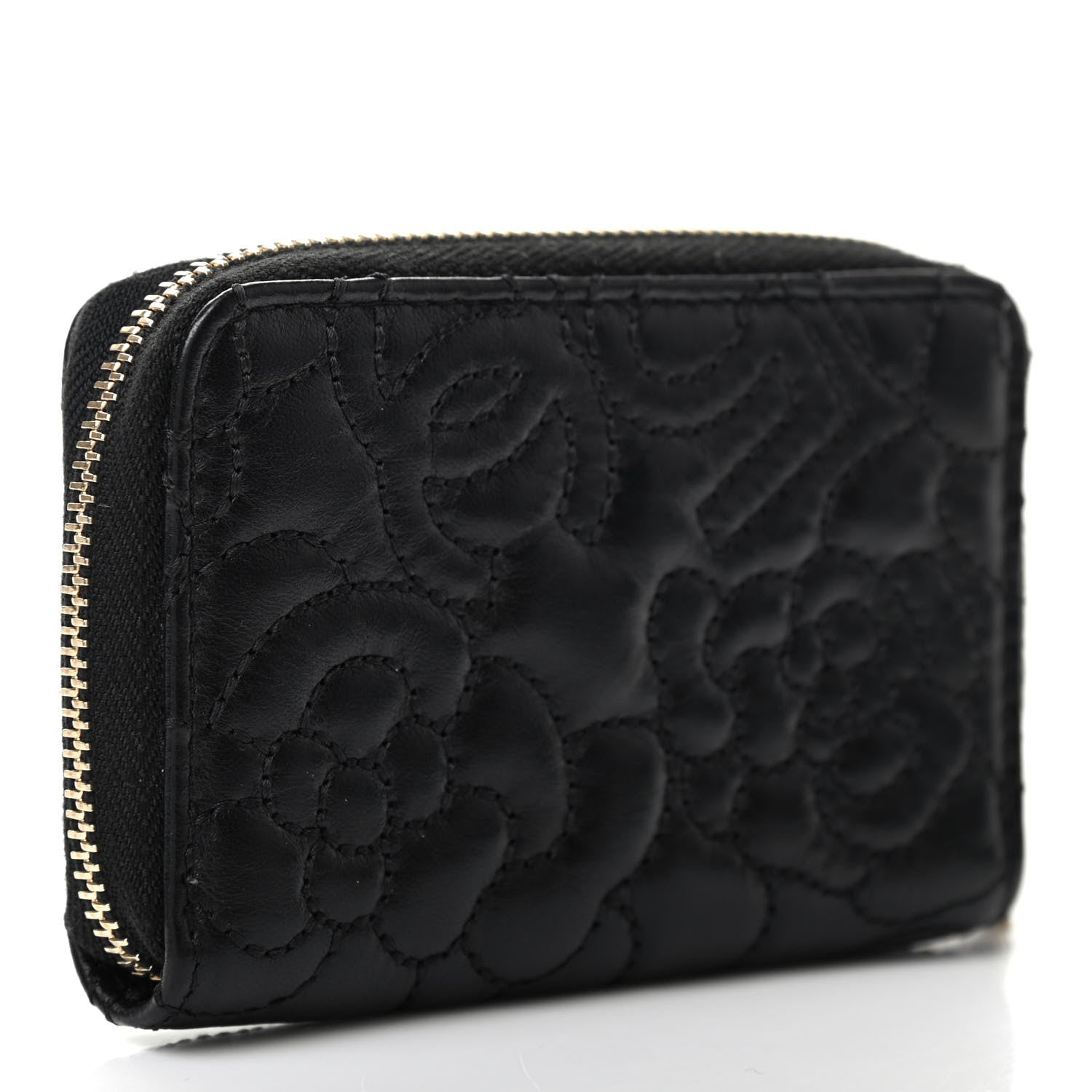 Chanel Lambskin Camellia Embossed Zip Coin Purse Black 3 of 7