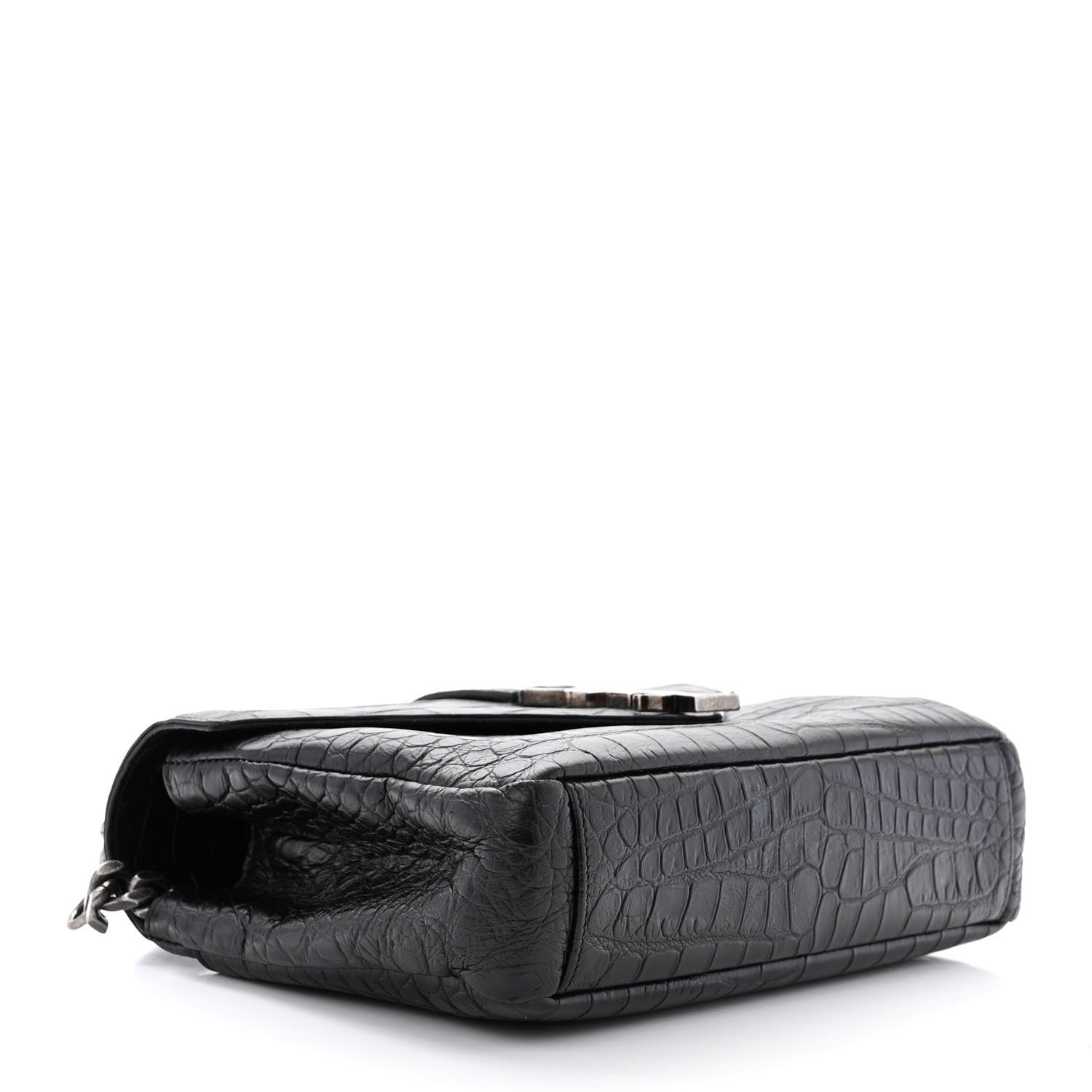 Saint Laurent Calfskin Crocodile Embossed Medium College Monogram Satchel Black 4 of 11