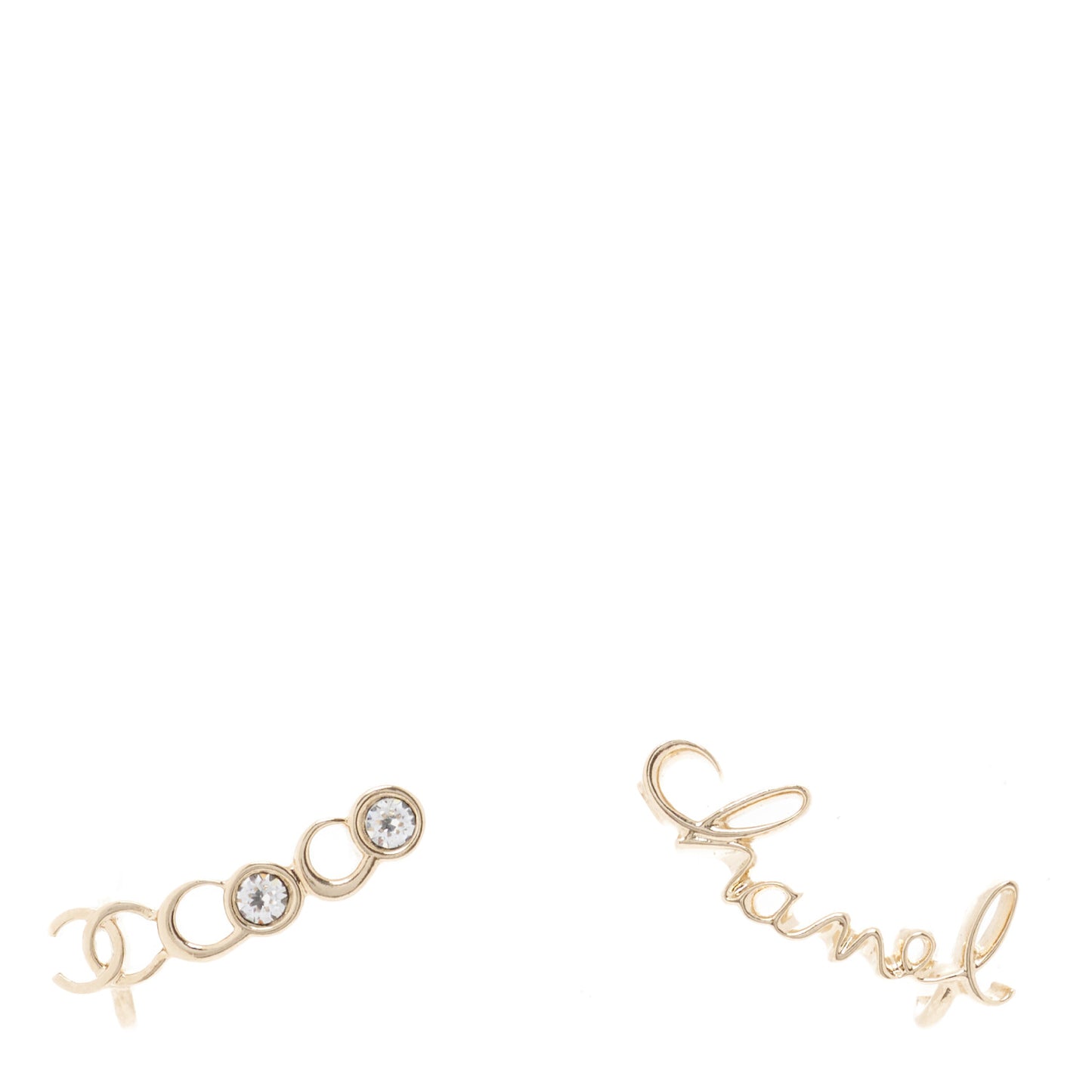 Metal Crystal Coco Script CC Climber Earrings Gold