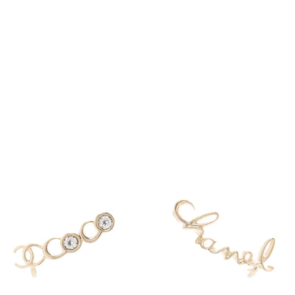 Chanel Metal Crystal Coco Script CC Climber Earrings Gold 1 of 5