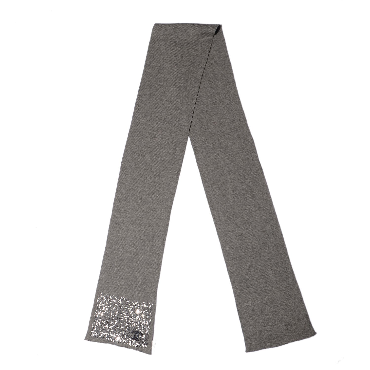 Chanel Cashmere Silk Sequin CC Scarf Grey 5 of 5