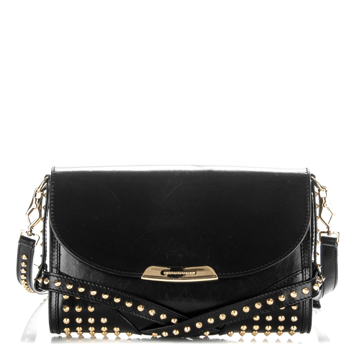 Polished Bridle Calfskin Studded Small Abbott Crossbody Bag Black