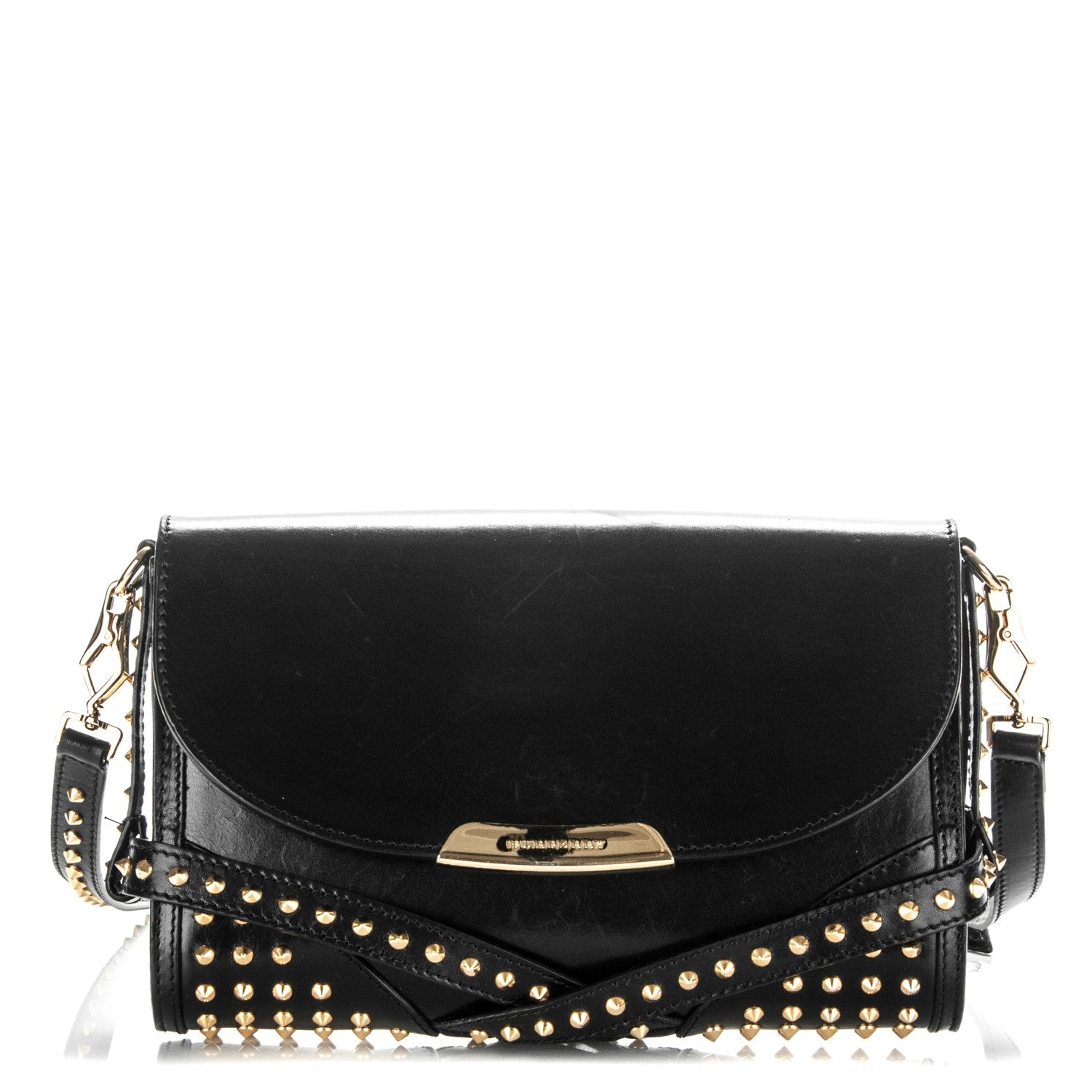 Burberry Polished Bridle Calfskin Studded Small Abbott Crossbody Bag Black 1 of 8