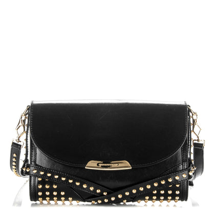 Burberry Polished Bridle Calfskin Studded Small Abbott Crossbody Bag Black 1 of 8
