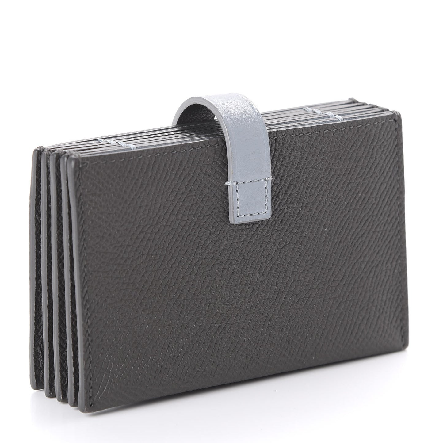 Grained Shiny Calfskin Accordion Card Holder Grey