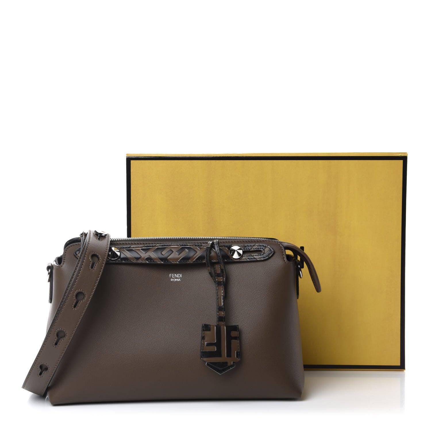 Fendi Vitello Dolce Bi-Color FF 1974 Embossed Medium By The Way Boston Bag Maya Black 11 of 11