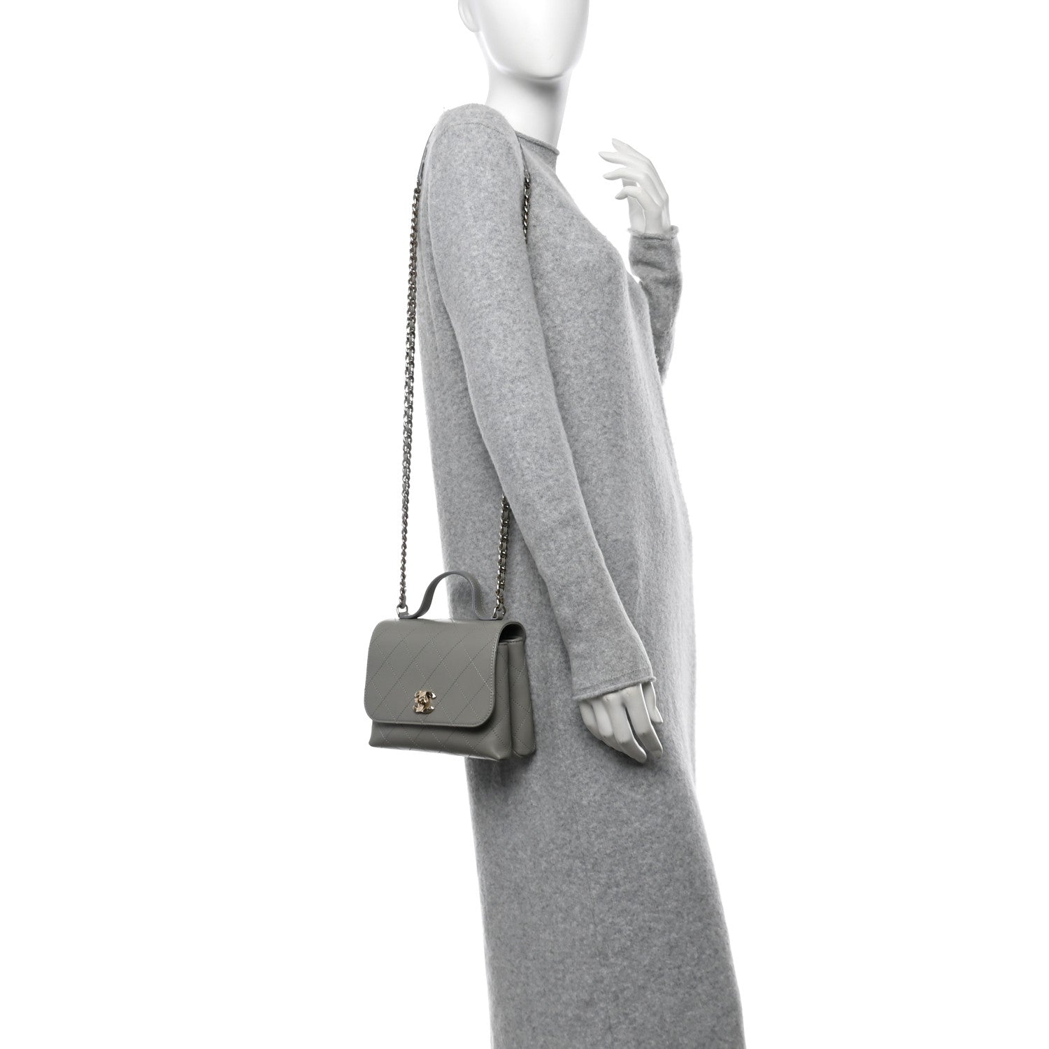 Chanel Calfskin Quilted Small Double Pocket Top Handle Flap Grey 2 of 11