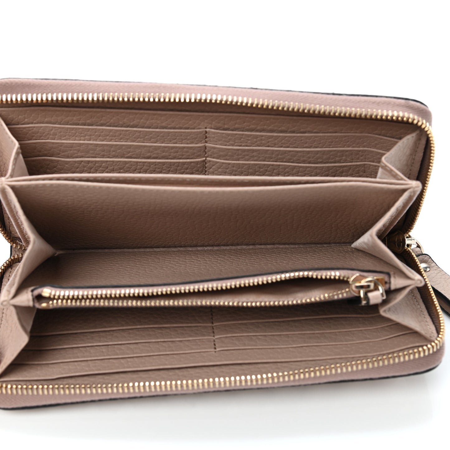 Pebbled Calfskin Rockstud Zip Around Wallet Poudre