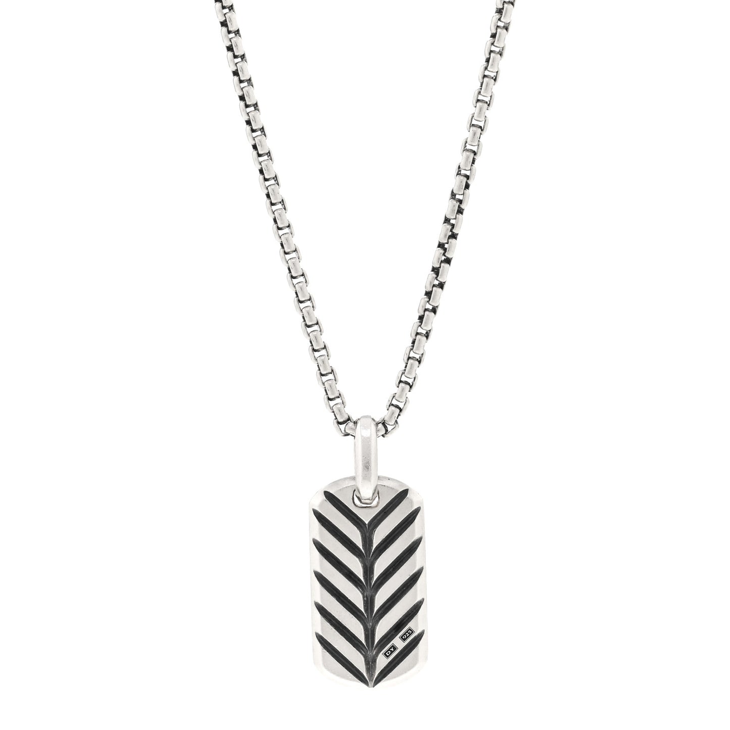 Sterling Silver Black Diamond 27mm Chevron Dog Tag Necklace