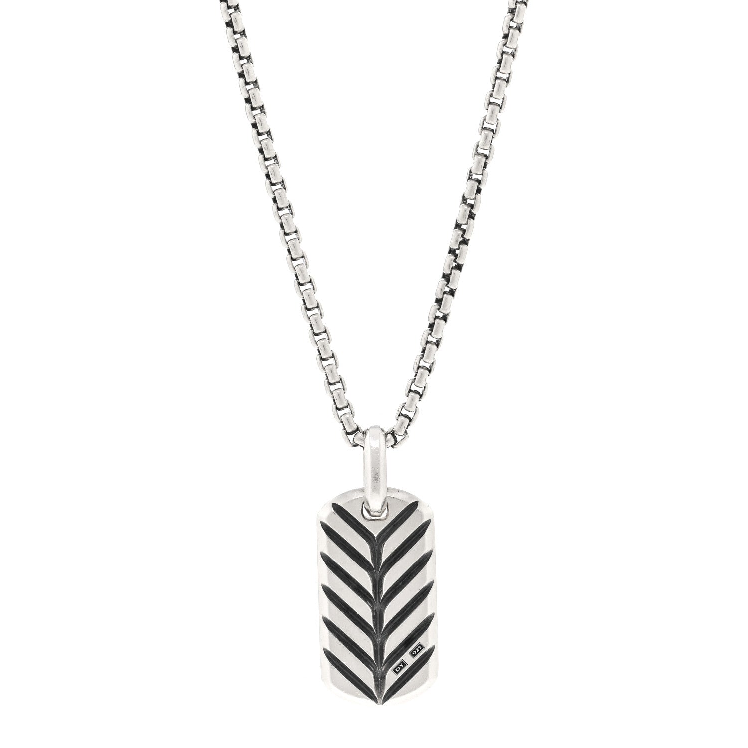 David Yurman Sterling Silver Black Diamond 27mm Chevron Dog Tag Necklace 4 of 5