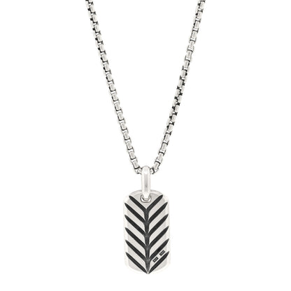David Yurman Sterling Silver Black Diamond 27mm Chevron Dog Tag Necklace 4 of 5