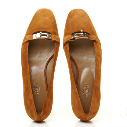 Hermes Suede Goatskin Bilbao Ballerina Flats 37.5 Marron Iroko 5 of 9
