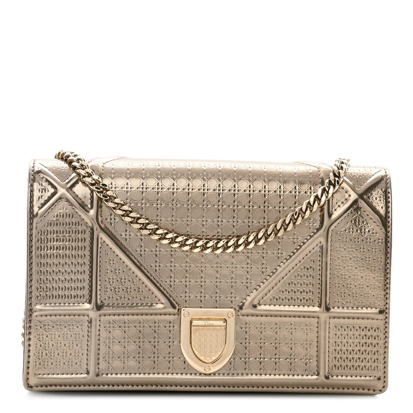 Metallic Patent Micro-Cannage Diorama Wallet on Chain Pouch Gold