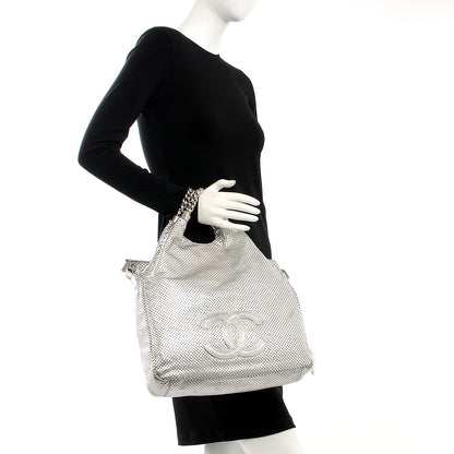 Chanel Metallic Glazed Calfskin Perforated Medium Rodeo Drive Tote Silver 3 of 8
