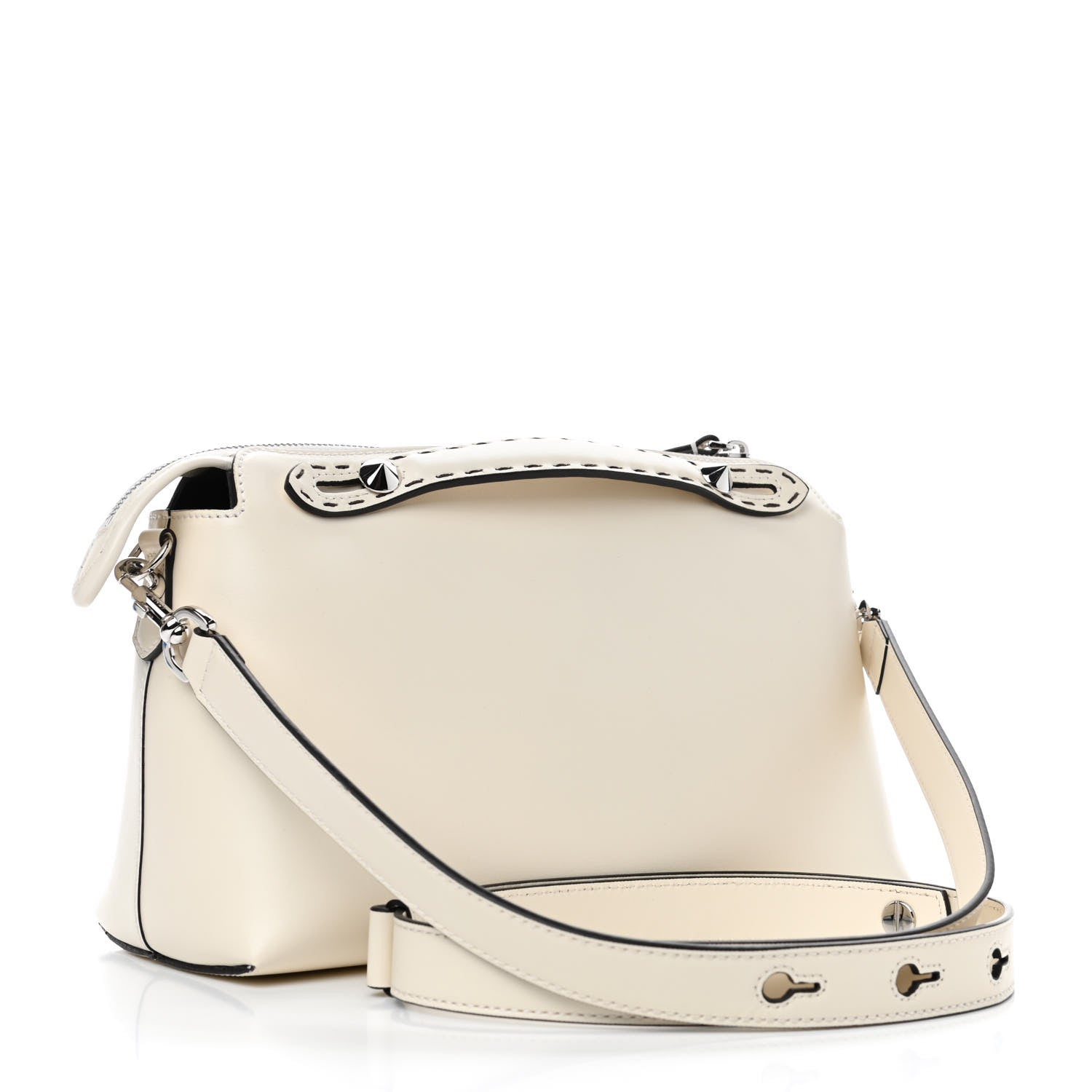 Fendi Vitello King Logo Embossed Medium By The Way Boston Bag White Ice 2 of 4