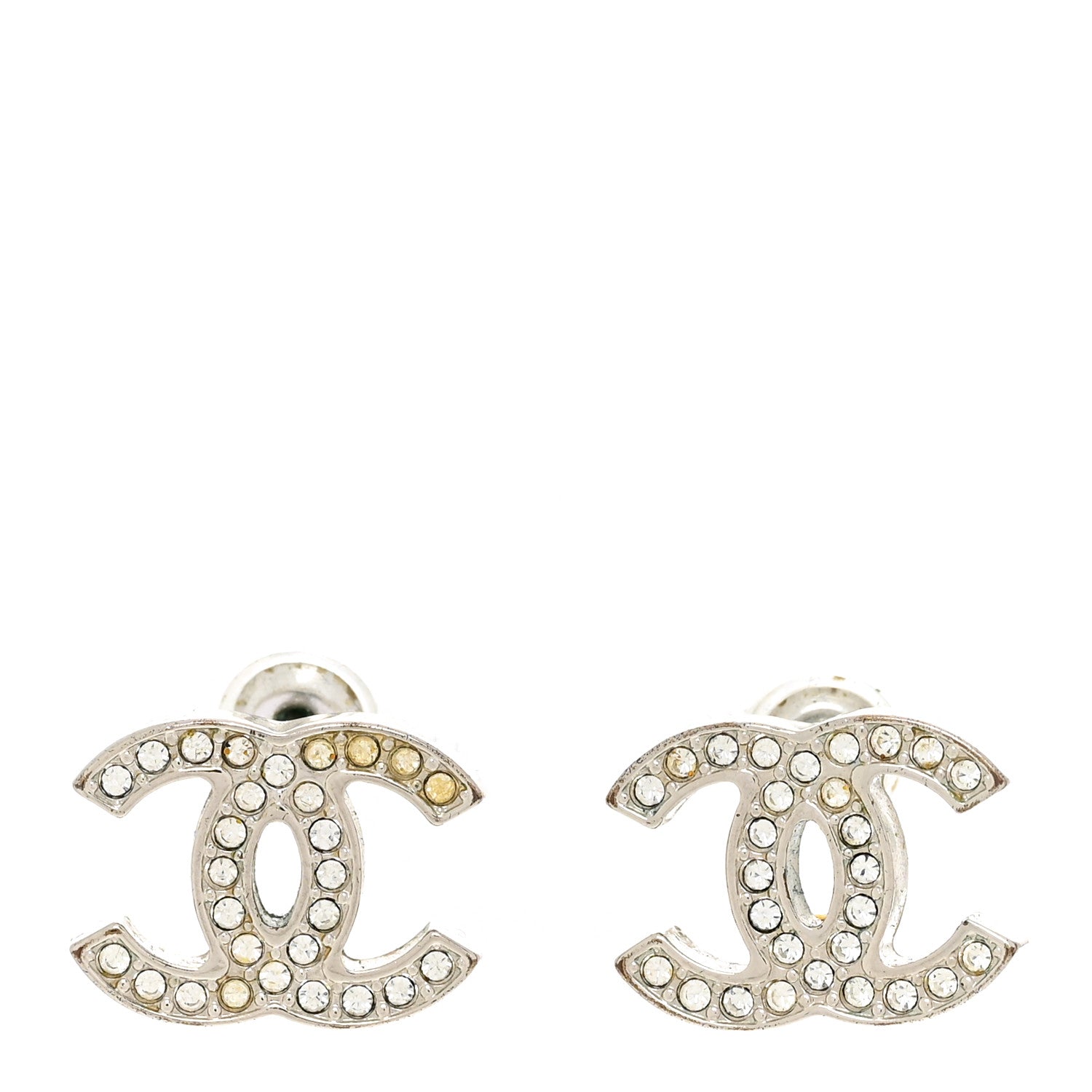 Chanel Crystal Timeless CC Earrings Silver 1 of 10