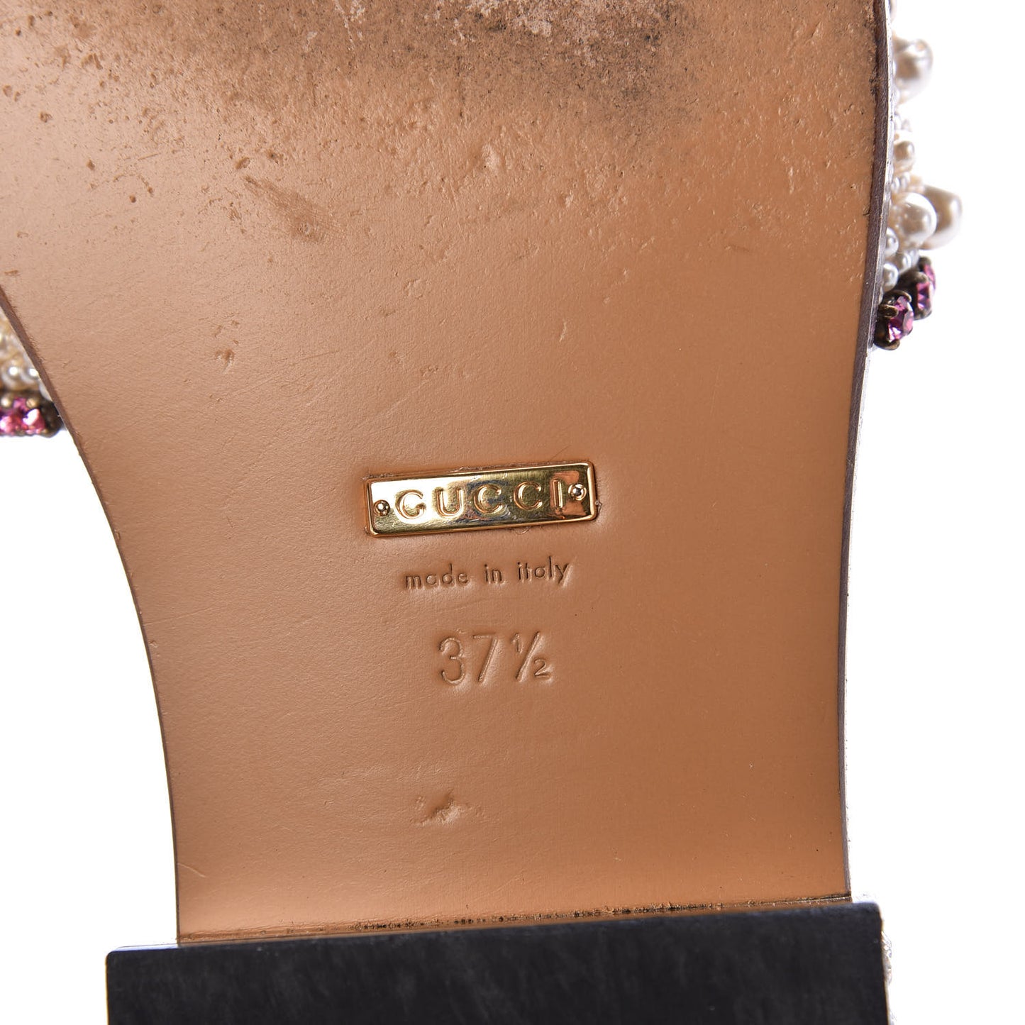 Calfskin Pearl Lupe 20mm Guccy Jeweled Slide Sandals 37.5 Multicolor